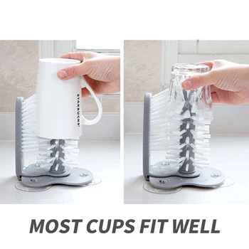 

Kitchen cleaning tool glass brush wine glass bottle cleaner coffee cup scrubber suction cup base double rotating cleaning brush