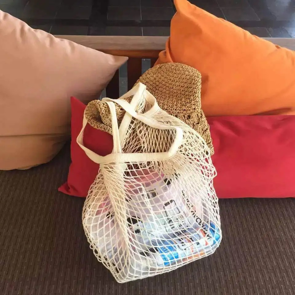Portable Reusable Drawstring Shopping Grocery Cotton Storage Bag Hand Tote Net Mesh Net Woven String Ecology Market Shopping Bag Portable Reusable Drawstring Shopping Grocery Cotton Storage Bag Hand Tote Net Mesh Net Woven String Ecology Market Shopping Bag