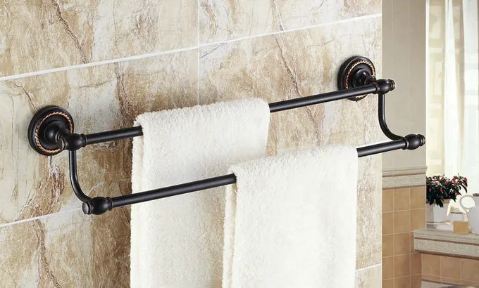 

Wall Mounted Black Oil Rubbed Antique Brass Bathroom Double Towel Bar Towel Rail Holder Bathroom Accessory mba211