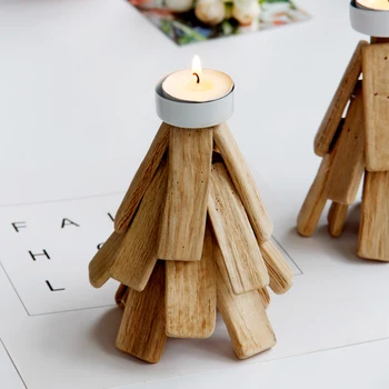 

PINNY Christmas Tree Wooden Candle Holder Home Decoration Accessories European Crafts Desktop Decoration