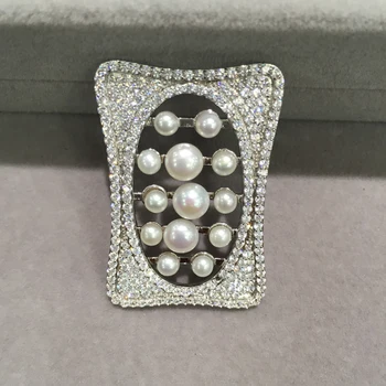 

DIY jewelry findings& components connectors for necklace 925 silver with cubic zircon and freshwater pearl pave rectangle