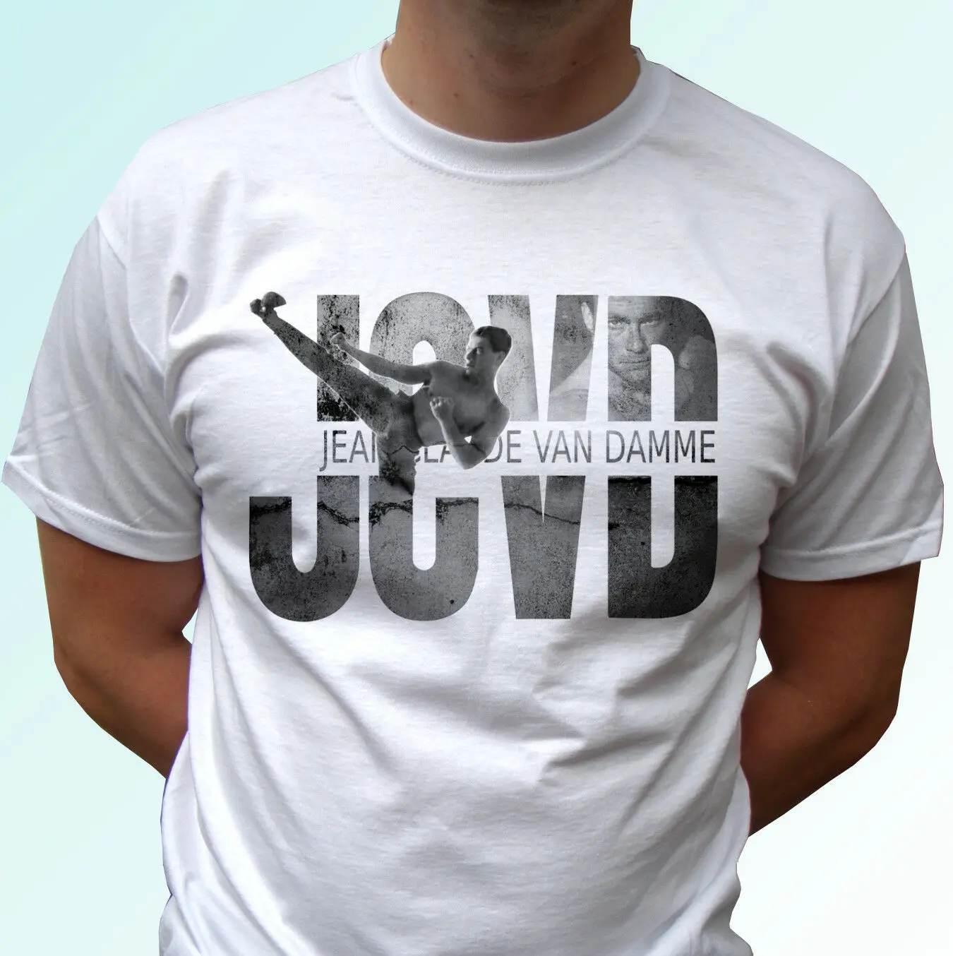 

JCVD logo b&w Jean Claude Van Damme white t shirt top - mens and kids sizesHip Hop Tee Shirts cheap wholesale
