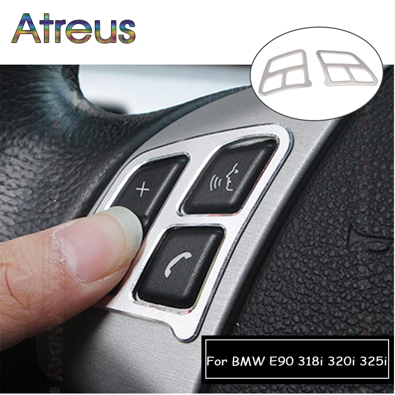 

Atreus 2pcs Car Interior Accessories Aluminum Alloy Steering wheel buttons stickers For BMW E90 3 Series (2005-2012) Car Styling