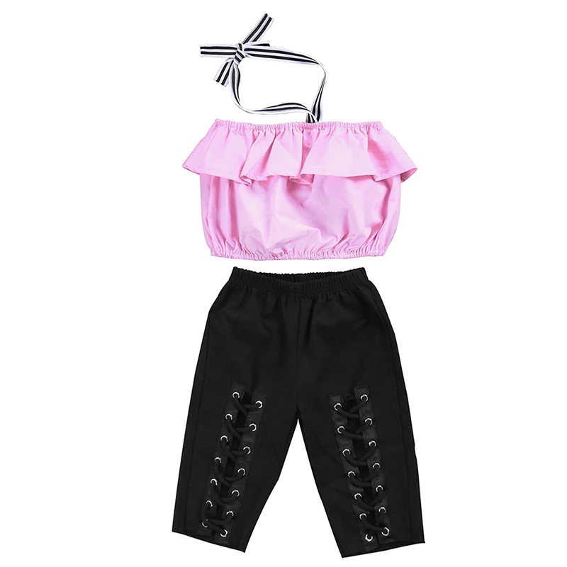 

2017 New Fashion Children Girls Clothes Summer Sleeveless Halter Tank Tops+Bandage Pant Legging 2PCS Outfits Kids Clothing Set