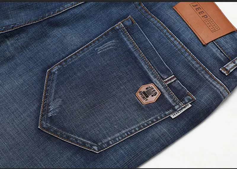 2019 Spring Summer JEEP Brand Cotton Jean Elastic Mens Casual Full Length Mid Waist Straight Jeans Cotton Pants Fashion Trousers (45)