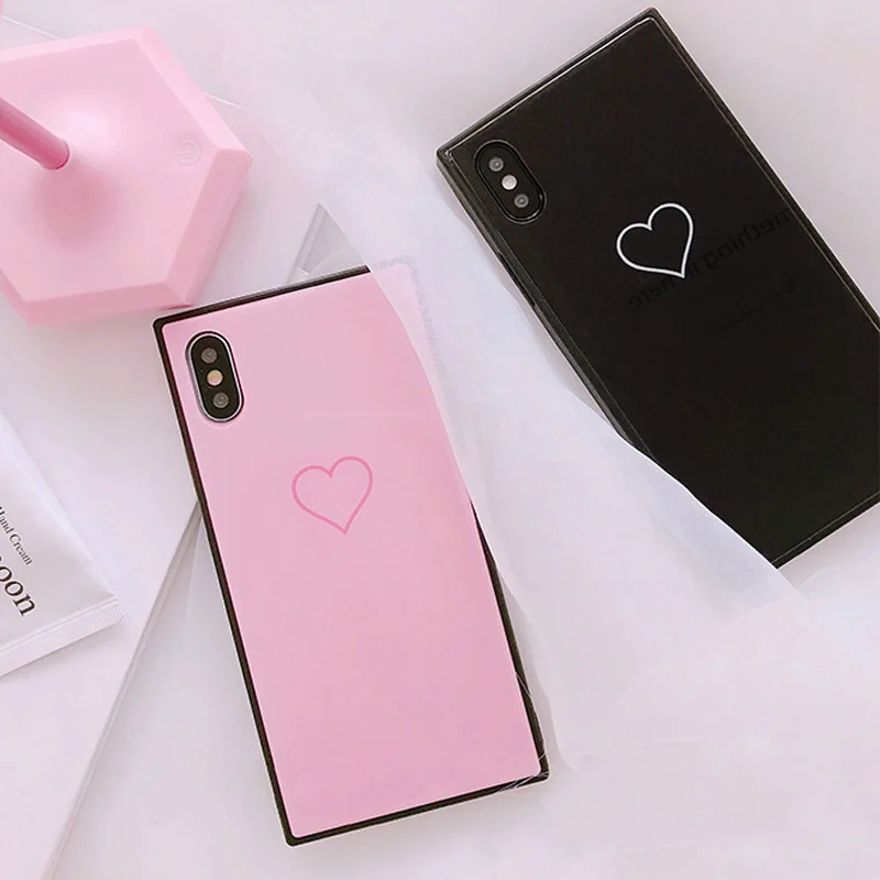 Tfshining 2018 Fashion Glass Love Hearts Phone Case for iphone X 8 8plus 7 7plus 6S6 Plus Hard Pink Black Back Cover Case coque (3)