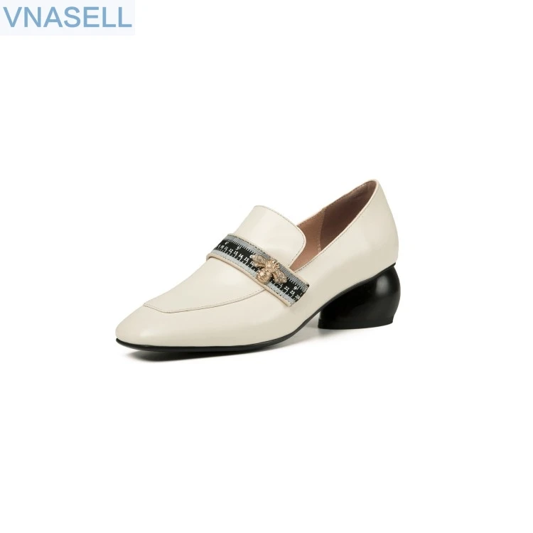 

VNASELL single shoe low heel loafer shoe metal buckle small leather shoes square head 2018 new style female shoes