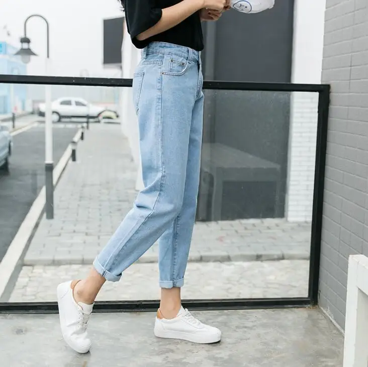 High Waist Boyfriend Jeans For Women Girls Lady 2019 New Fashion Loose Jean Vintage Blue Straight Denim Mom Jeans Pants Trousers