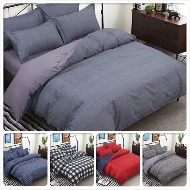 Grey 3pcs/4pcs Bedding Set Soft Cotton Bed Linen Double Queen King Size