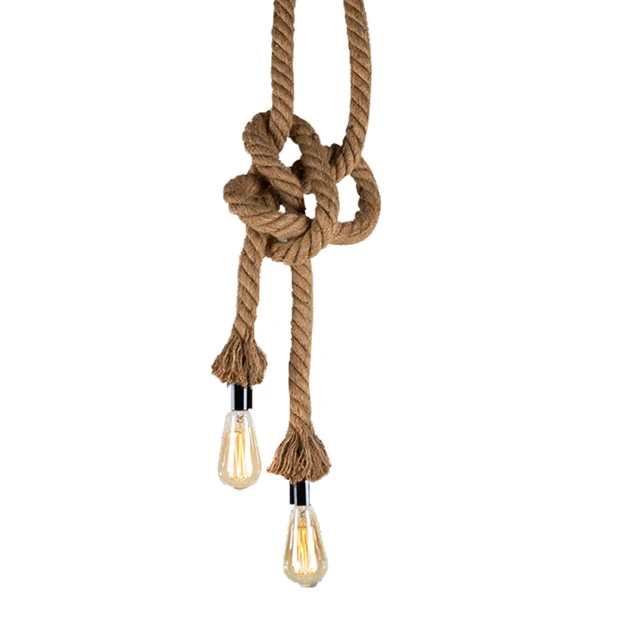 Vintage konopie liny wisiorek światło AC90-260V E27 Loft kreatywna osobowość przemysłowa Lampa wisząca do restauracji Coffee -