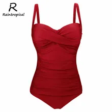 Раинтропичный купальник размера плюс, сдельный купальник, женский купальник с принтом, винтажные Ретро Купальники, монокини, купальник