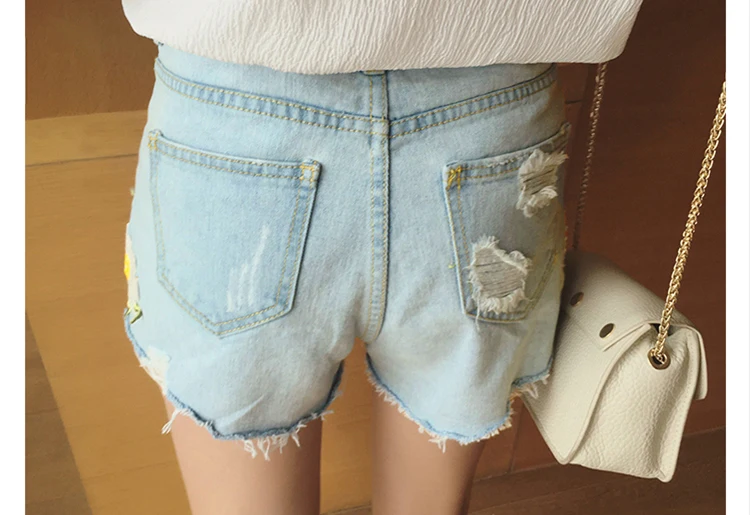 Женские летние джинсовые шорты с цветочной вышивкой крапива, большие размеры, Широкие джинсовые шорты