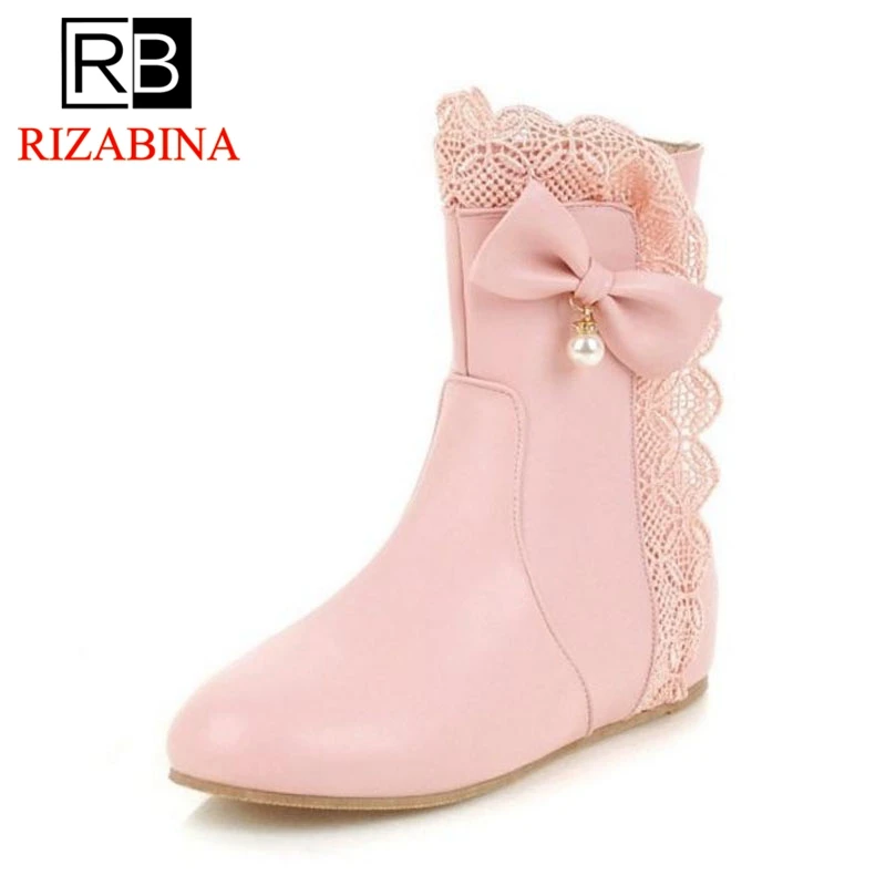 

RizaBina Plus Size 30-45 Sexy Women Ankle Boots Flower Lace Beading Short Boots Party Wedding Shoes Women Office Ladies Footwear