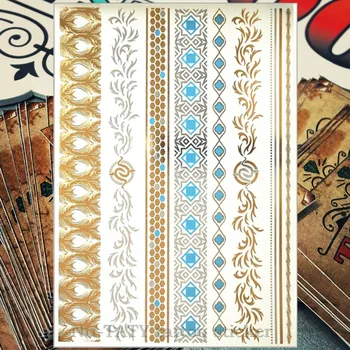 

Nu-TATY 24 style Temporary Tattoo Body Art, Large golden Fine lines Designs, Flash Tattoo Sticker Waterproof 21*15cm