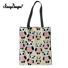 Бесшумный дизайн Kawaii сумка женская многоразовая сумка продуктовый мультфильм панда холст пакет для шоппинга студентов колледжа индивидуальные сумки