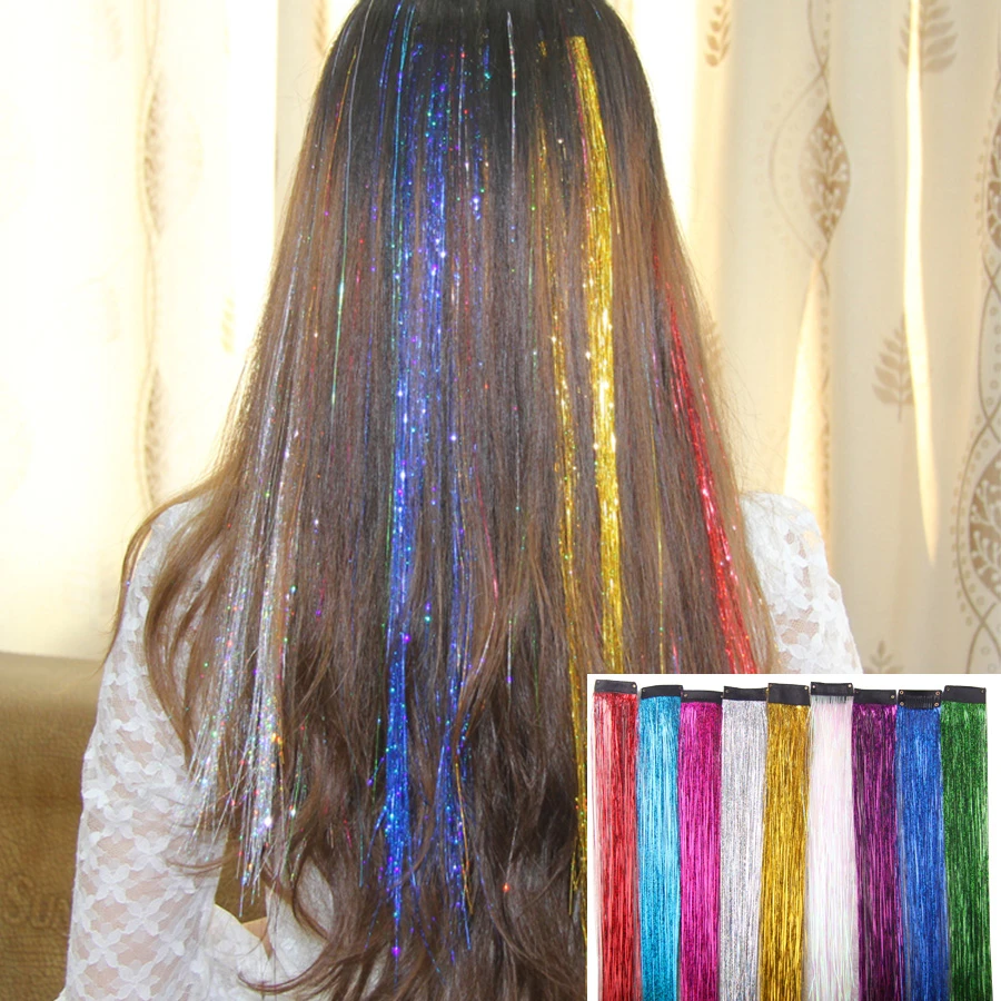 Nissi 3pcs/lot Hair Tinsel Glitter Extensions For Synthetic Hair Gold  Silver Pink Hair Strand Fashion Sexy Sparkle Hair Tinsel - Braiders -  AliExpress