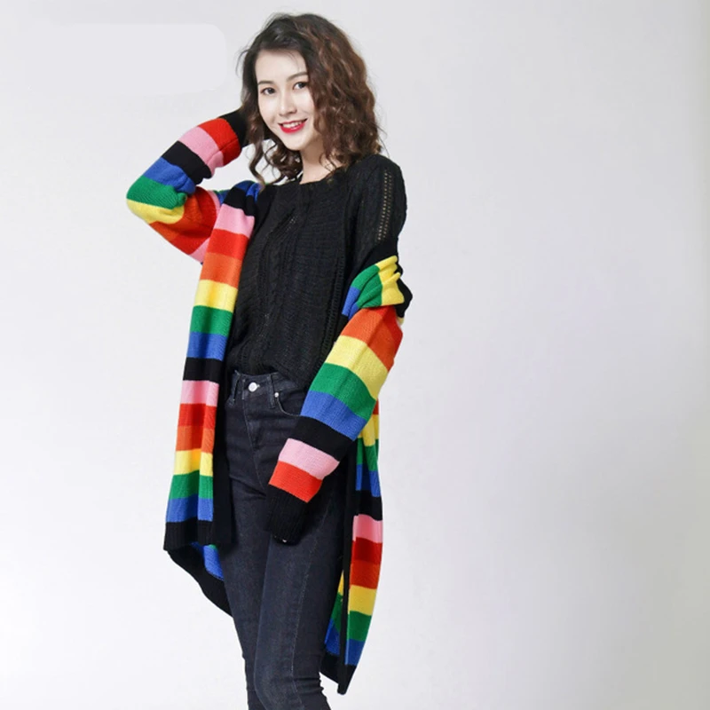 V Mujer Largo Plus Arco Otoño Mujeres Nuevo Chaqueta De En Primavera Casual Tamaño Tops Iris Black Suéteres Tejer Cuello Rayas blue Z453 Moda rTrXFAq
