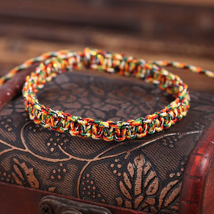 

Tibetan Buddhism Bracelet Multicolored Lined Vintage Knitted Knotted Braided Red Rope Bracelet Jewelry Multi Color Rope