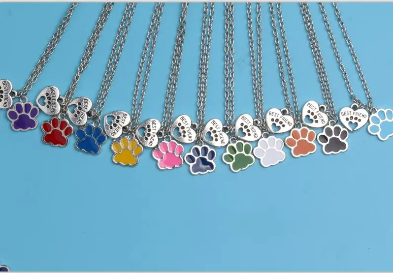

New Fashion Vintage Silver Glaze Enamel Dog Paw Prints Best Friend Charms Pendant Necklace Jewelry For Women Xmas Gift 1pcs