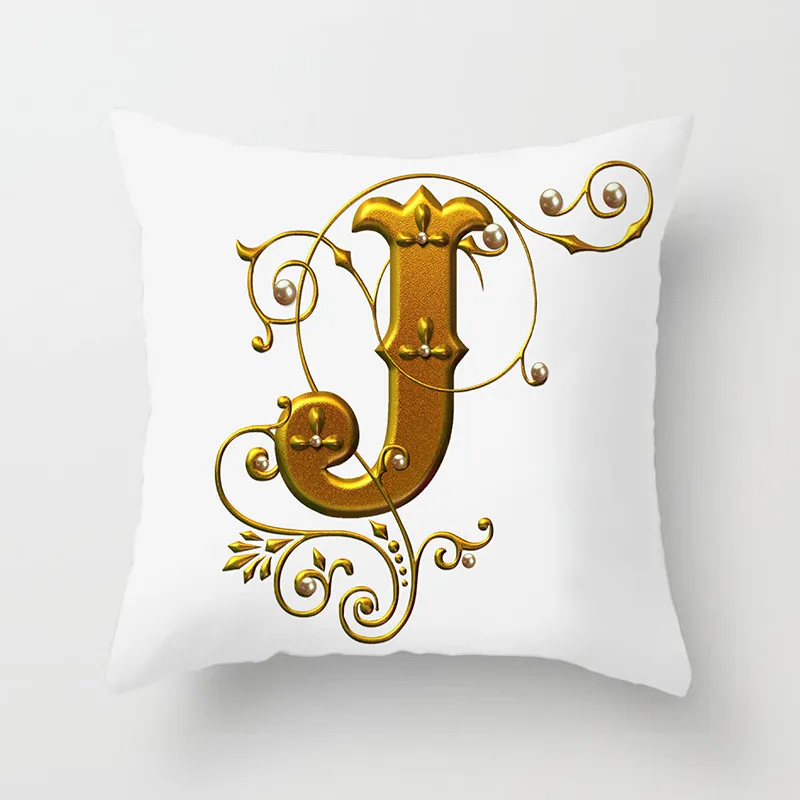 Gold Floral Letter Cushion Cover