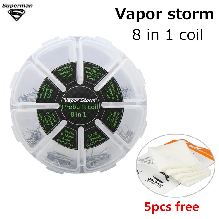 Аутентичные vapor storm 8 в 1 предварительно оборудованная катушка катушки Clapton Quad Tiger