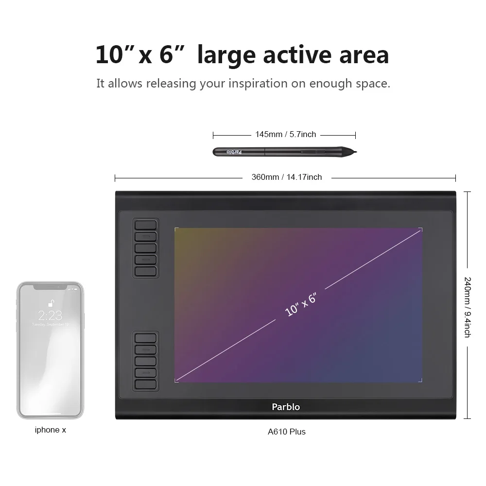 Дешево Parblo A610 Plus цифровой планшет для рисования с пассивной ручкой 8192 уровней давления 10 Экспресс клавиш