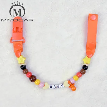 

MIYOCAR Personalized -any name color beads with solid Grosgrain pacifier clips pacifier holders chain dummy clip /Teethers clip