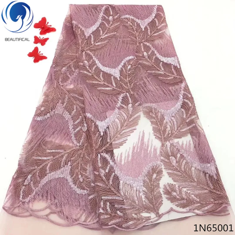 

Beautifical nigerian lace fabric 2018 african fashion dress with sequins african wedding lace fabric 5yards/lot for women 1N650