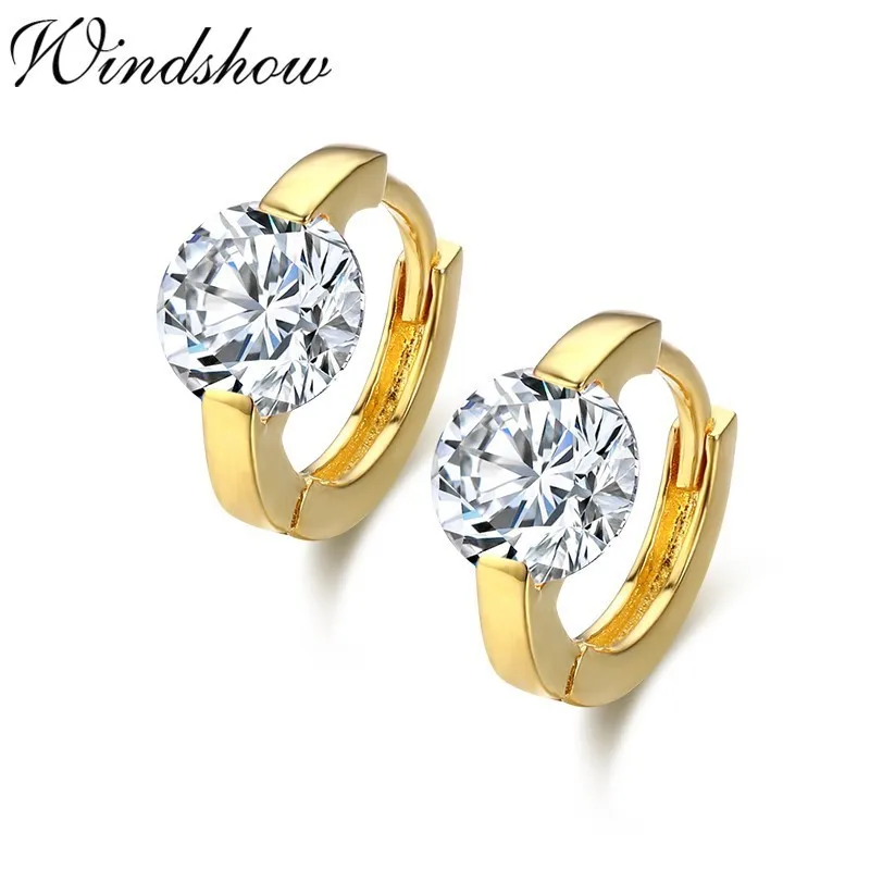 

Cute 925 Sterling Silver W/ Gold Color Round CZ Small Loop Huggie Hoop Earrings For Women Jewelry Kids Baby Girls Aros Argola