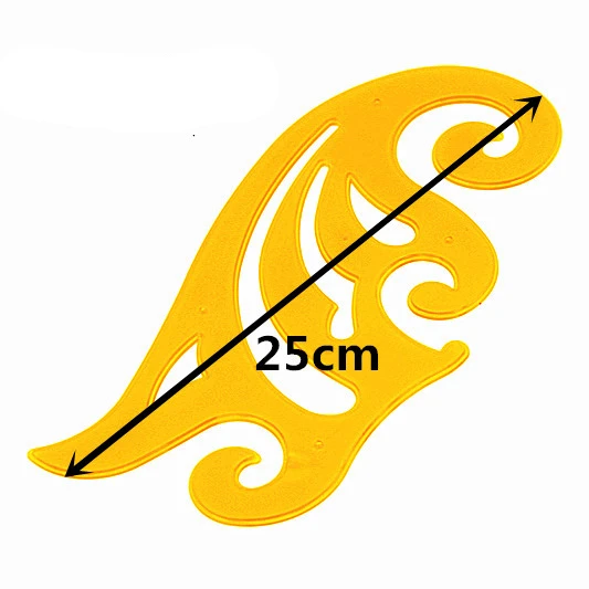 20 см 25 см 30 см длина французская кривая линейка прозрачный пластик желтый различные формы линейки для чертежей одежды шаблон - Цвет: 1pcs 25cm KJ014
