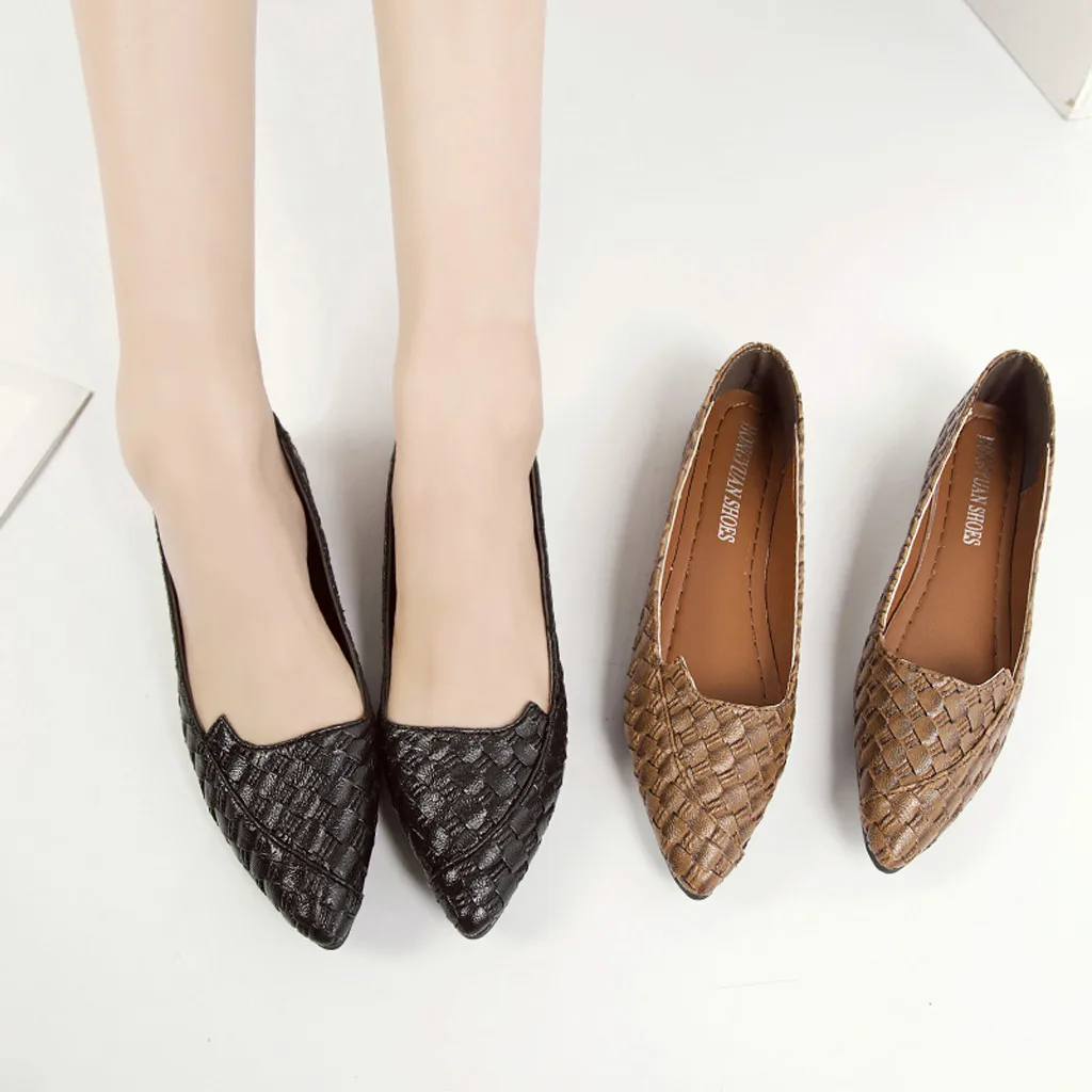 

Womens Shallow Plaid Solid Slip On Flat Shoes cozy work shoes brief slip-on fashion ladies flats light driving loafers #712g45