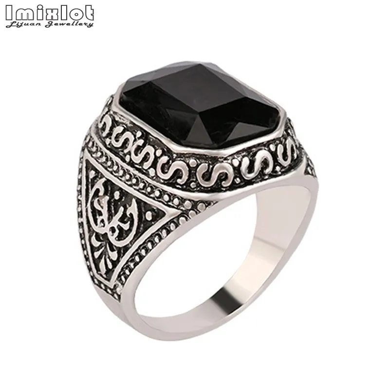 

Trendy Big Signet Vintage Rings For Women Oval Black Stone Rings Men Cool Rock Punk Antique Silver Ring Jewelry Wholesale