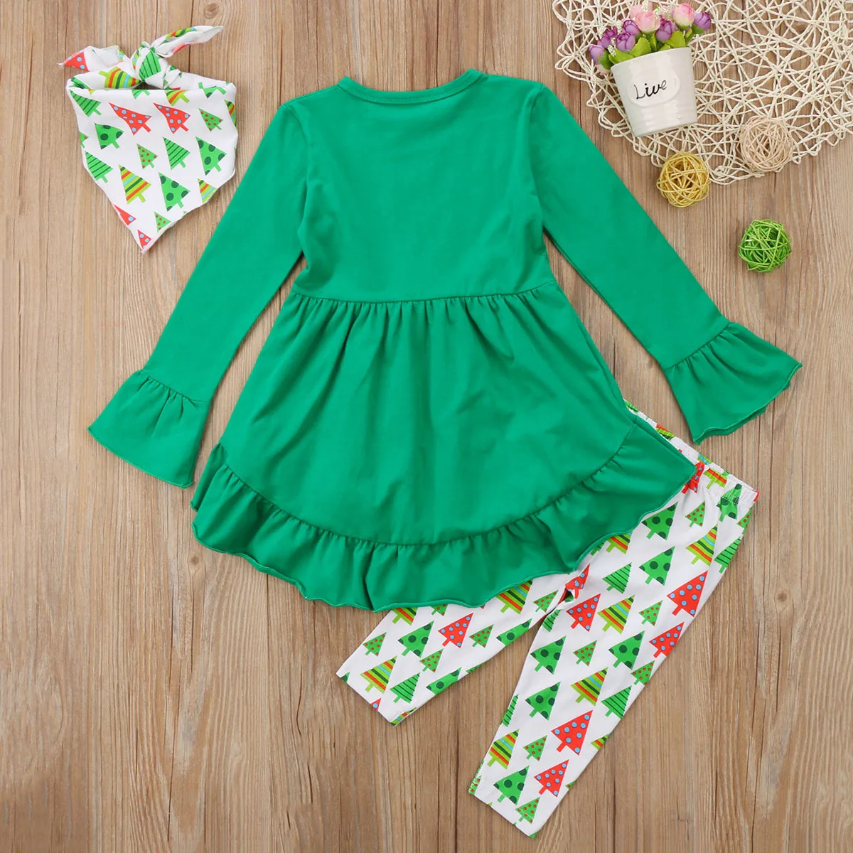 Рождественское платье для маленьких девочек, комплект одежды со штанами, детский Рождественский наряд для маленьких девочек, одежда многослойное платье с длинными рукавами Топы+ штаны