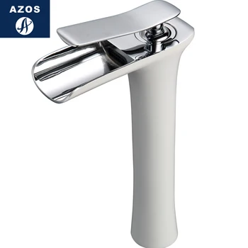 

Azos Above Counter Basin Faucet Waterfall Wash Basin Brass White Cold and Hot Switch Balcony Basin Laundry Pool Round MPPB028B