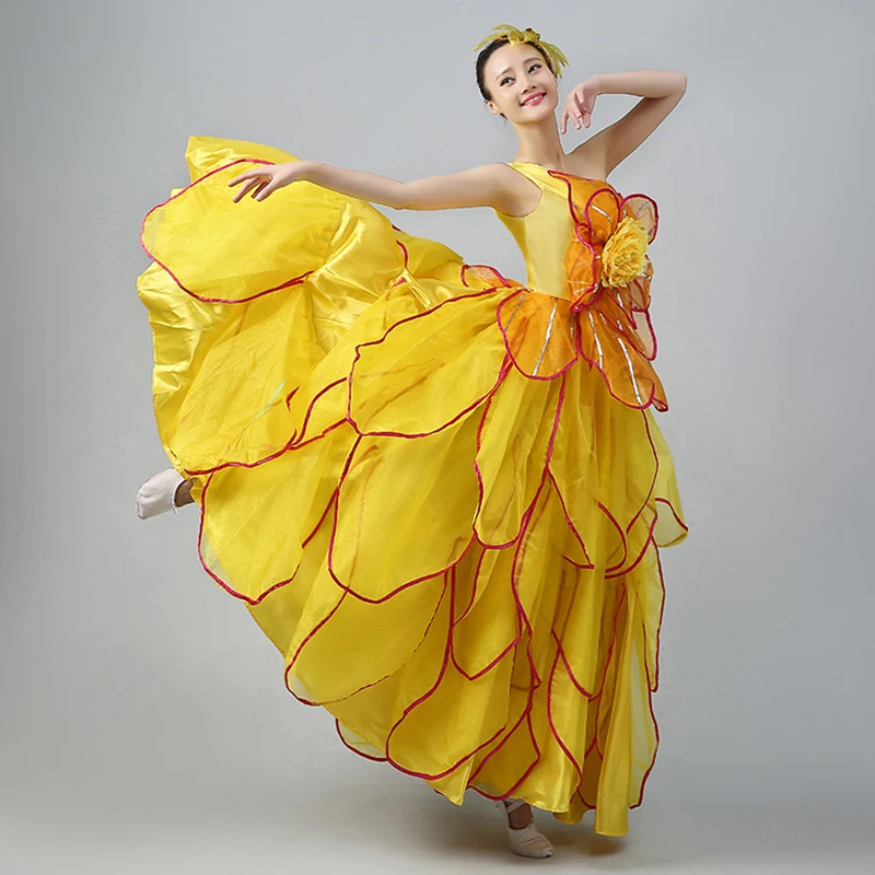 Танцевальный костюм для фламенко Расширенная юбка костюм современный танец представление одежда лепесток юбка платье для испанского фламенко