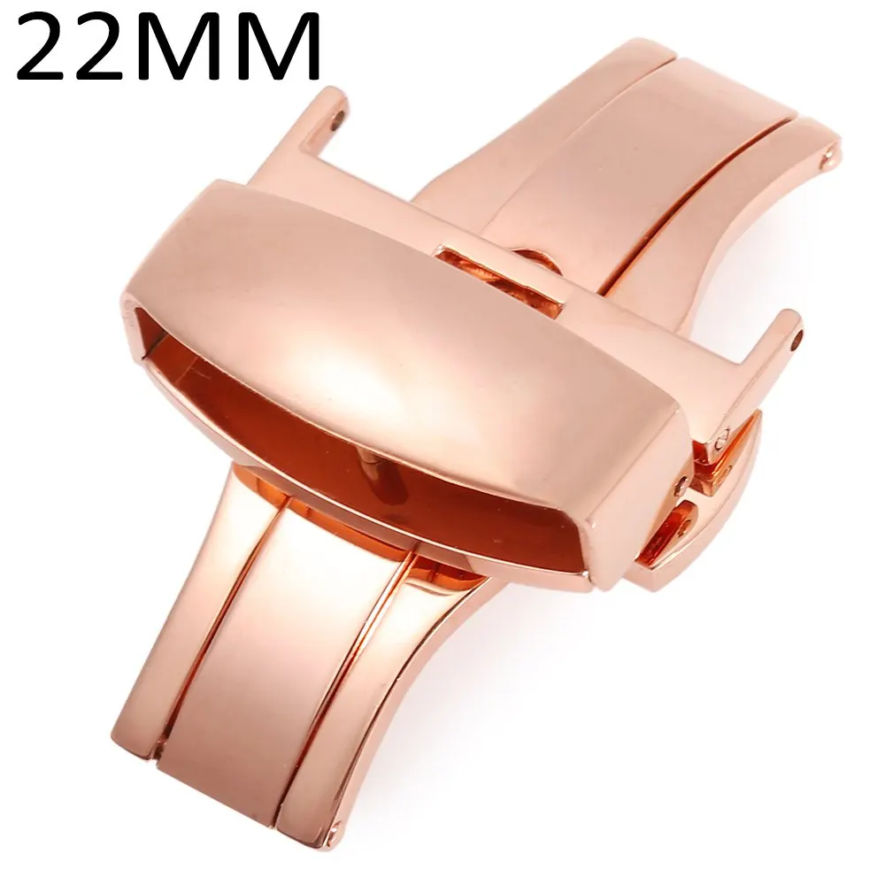 

Rose Gold Stainless Steel Buckle Double Push Automatic Polished Watch Band Clasp 12mm 14mm 16mm 18mm 20mm 22mm