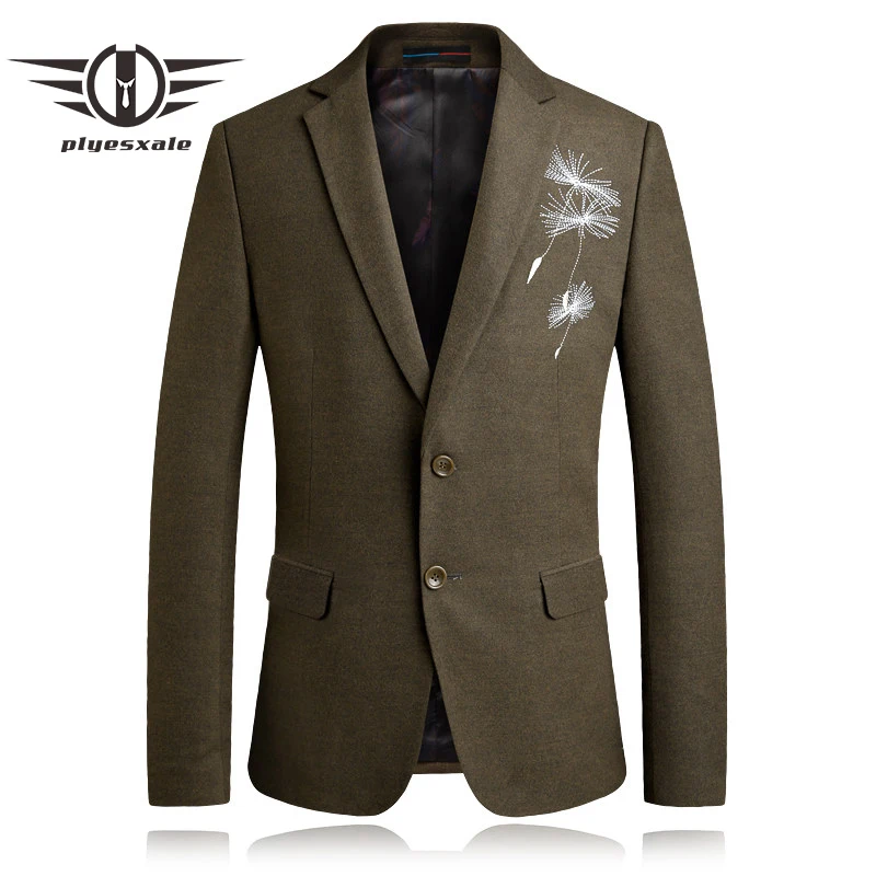 Plyesxale Blazer Men 2018 Spring Slim Fit Mens Embroidered Blazer