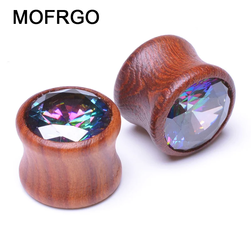 

2018 New Arrival Fashion Wood Zircon Stone Ear Plugs Wood Tunnel Body Piercing Jewelry Ear Gauges Expander For Men Women