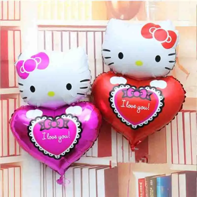 

Heart Shaped kitty Balloon Pink Red Aluminum Foil Ballon Wedding Birthday Party Balon Wedding Cartoon Balloons Holiday Supplies