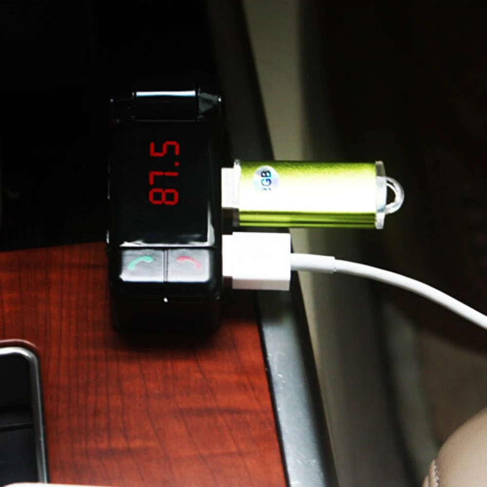 Автомобиль BT громкой связи вызов fm-передатчик Беспроводной BT MP3 плеер USB Disk игры Портативный вращающийся Dual USB зарядки