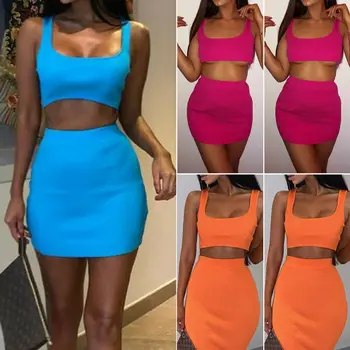 

Women Crop Top+Skirt 2 Piece Set Summer Ladies Bodycon Party Clubwear Sexy Clothes Set 6-12