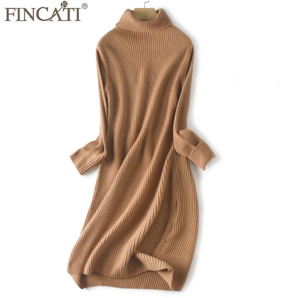 Winter Dresses Women 2018 Spring High-End Pure Cashmere Turtleneck 1X1 Cable Knited Soft Fluffy Casual Vestido de Festa | Женская одежда
