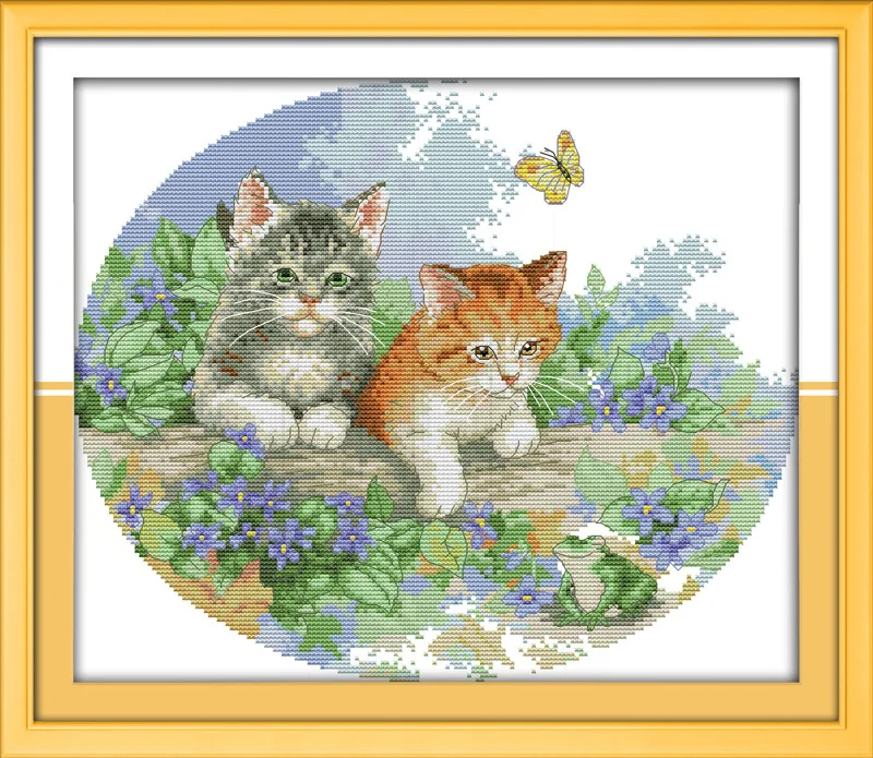 Naughty kittens Printed on Canvas DMC Counted Chinese Cross Stitch Kits printed Cross stitch set
