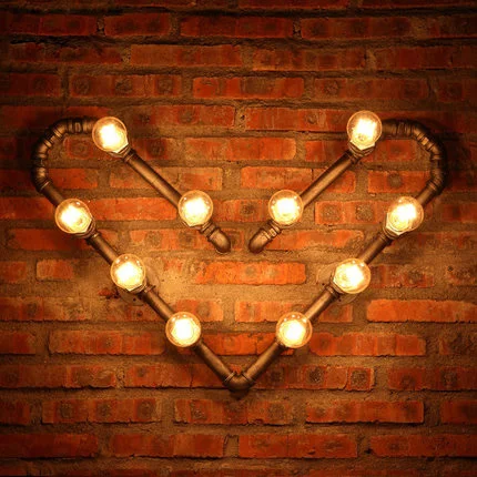 

Industrial Style Loft Wall Light Edison Wall Light Heart Shape Pipe Lamp Wrought Iron Vintage Wall Lamp Bar Art Deco Lighting