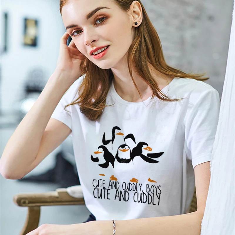 

New Cute Funny Penguin T shirt Women Cotton Harajuku Aesthetic 2019 Short Sleeve Cool Tshirt Plus Size Gothic Female Tops Tees