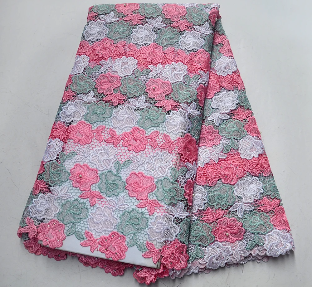 

Latest African Lace Fabric 2019 High Quality Lace Embroidery French Mesh With Beads Nigerian Lace Fabrics Material