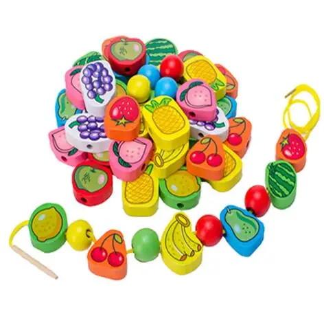 26pcs/SET Wooden Animal Fruit Block stringing beaded Toys For Children Learning & Education Colorful Products Kids Toy 2.5cm WYQ 6