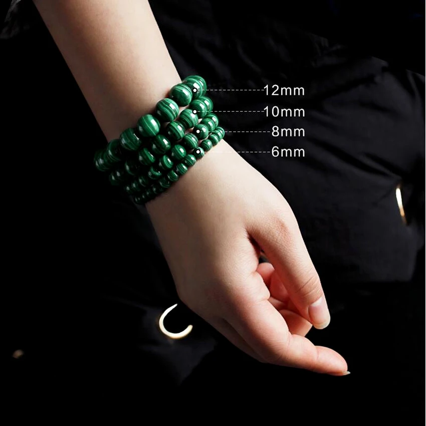 Online 6 10mm Pulsera Malachit Armband Frauen Schmuck Natürliche Stein Stretch Paar Armband Für Männer Malachit Perlen Armbänder 2019