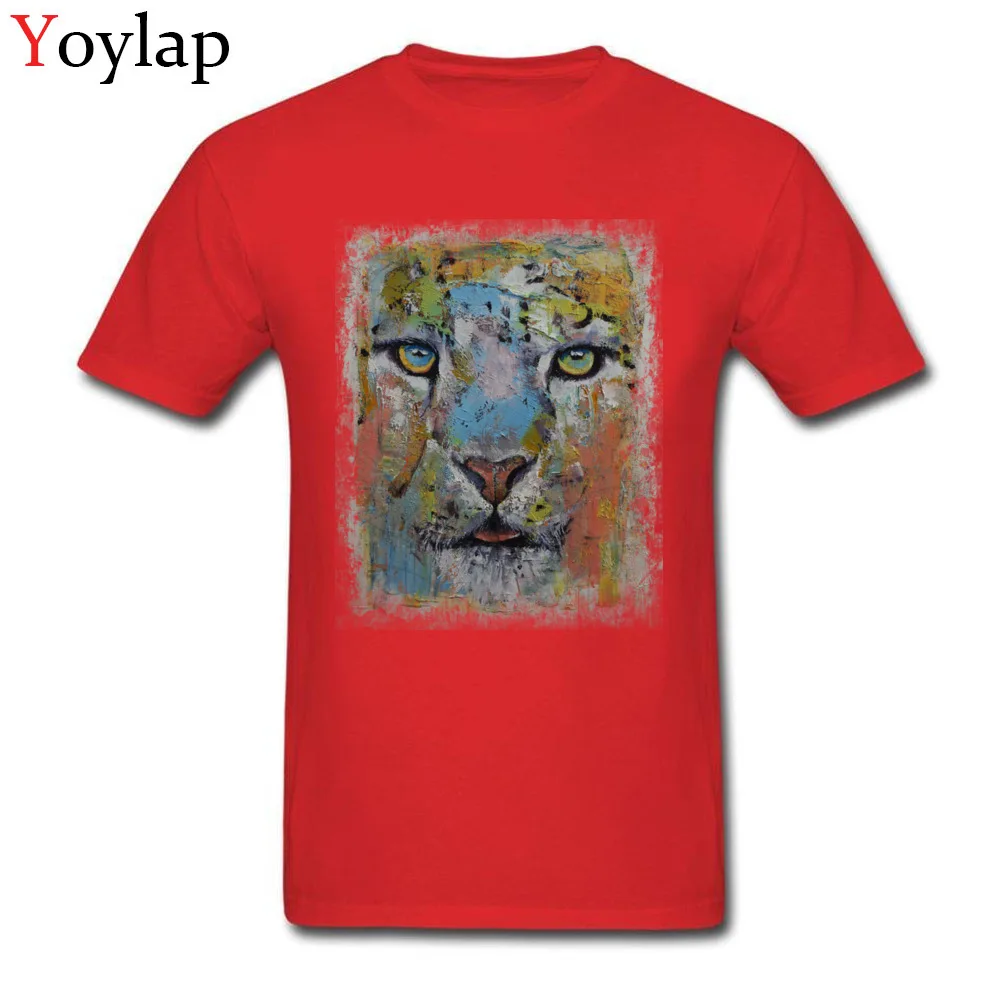 100% Cotton Tops Tees SNOW LEOPARD for Boys Design T-shirts Personalized New Coming Round Collar Short Sleeve Sweatshirts red