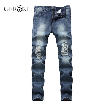 

Gersri new arrival ripped jeans men cotton and denim knee hole leisure style fashion hole brand jeans male